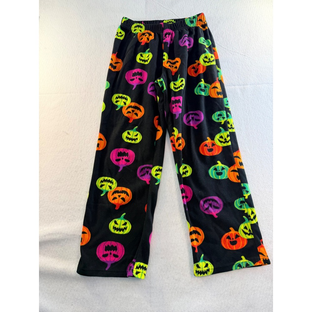 Hyde and Eek Boutique Kids Halloween Fleece Pajama Pants Neon Pumpkin Black L